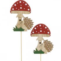 Sierpluggen, herfst houten decoratie, egel met paddenstoel H11cm L34cm 12st