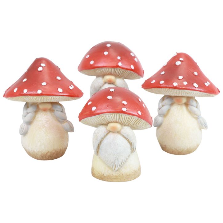 Artikel Vliegenzwam decoratieve paddenstoelen herfstdecoratie rood wit Ø6cm H7,5cm 4st
