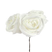 Foam roos wit met parelmoer Ø7.5cm 12st