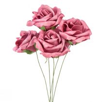 Foam roosjes op draad mini roosjes oud roze Ø5cm 27st