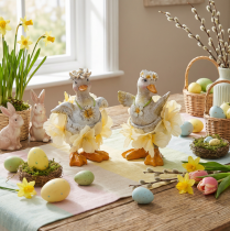 Artikel Decoratief eendje in een bloemenjurk, lente, gedetailleerd zomerdecoratieaccessoire, 11 cm, 2 stuks