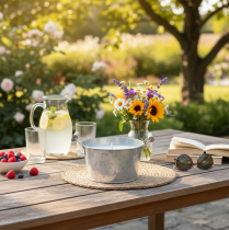 Artikel Kaars in een zinken emmer voor sfeervolle decoratie op terras en balkon (15 cm)