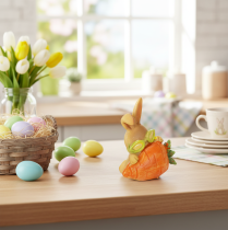 Artikel Decoratief konijn met wortel, paashaasjes, decoratieve figuurtjes, 6 cm, 3 stuks