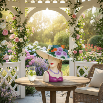 Artikel Bloemenvaas met vrouw op hoed en bloemen, plantenpotdecoratie voor binnen en buiten, 20 cm