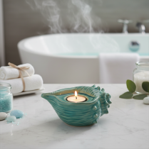 Artikel Theelichthouder in de vorm van een schelp, decoratief voor tafelkaarsen, badkamer en woonkamer, 16 cm