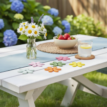 Artikel Strooidecoratie hout bloemen gekleurde tafeldecoratie Ø3-4cm 48 st