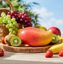 Artikel Kunstmango rood, geel realistische voedseldummy 15cm