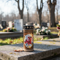 Artikel Grafkaarsen bruine graflichten bloemen Ø7,5cm H16,5cm 6 stuks