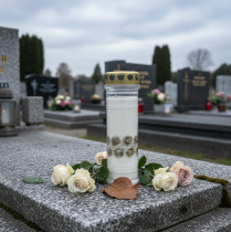 Artikel Grafkaars witte rozen goud rouwlicht Ø7cm 23.5cm 100h 2st