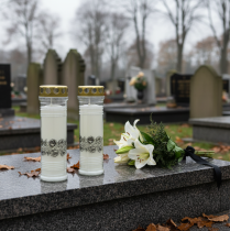 Artikel Grafkaarsen rozen wit rouwlicht Ø7cm H23,5cm 100h 2st