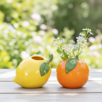 Artikel Citrusvaas, sinaasappel en citroen, als extravagant woonaccessoire, zomerdecoratie, 10 cm, 2 stuks
