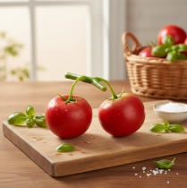 Artikel Decoratieve tomaten 2 kunsttomaten aan wijnstok Ø6cm L15cm
