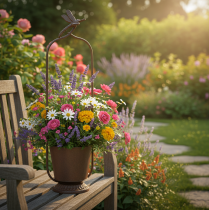 Artikel Vintage plantenbak met klimrek, libellenmotief, metaal, Ø16/H62cm