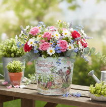 Artikel Kleine metalen bloempotten, gekleurd, Fresh Garden, 16 cm hoog, 2 stuks