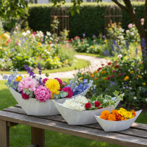 Artikel Bloempot, bootvormig, metaal, wit/zilver, 54,5/48/42 cm, set van 3