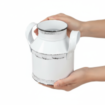 Artikel Decoratieve metalen kan met handvatten, wit en zwart, 13 cm hoog, 2 stuks