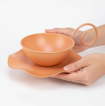Artikel Decoratieve metalen kop, oranje, Ø11,5 cm, H6 cm, met schotel, 2 stuks