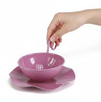 Artikel Decoratieve metalen kop met schotel, roze, H8cm Ø11,5cm, 2 stuks
