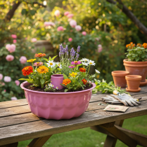 Artikel Decoratieve metalen schaal, bakvorm, tulbandvorm, roze, Ø23cm, H12cm