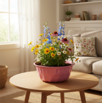 Artikel Decoratieve metalen schaal, bakvorm, tulbandvorm, roze, Ø23cm, H12cm