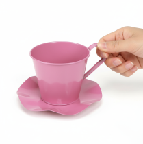 Artikel Decoratieve theekopjes van metaal met schoteltje, roze, Ø12 cm, H10 cm, 8 stuks