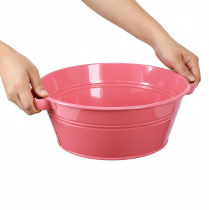 Artikel Roze metalen bloemenkom met handvatten, rond, Ø33,5 cm