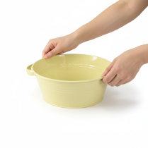 Artikel Decoratieve metalen schaal, groen-geel, bloemenschaal met handvat, Ø33,5 cm