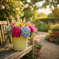 Artikel Decoratieve metalen pot, groen/geel, bloempot, 31x26x21,5 cm