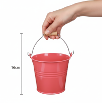 Artikel Metalen emmer bloempot met roze handvat 20x17,5x16cm 2 stuks