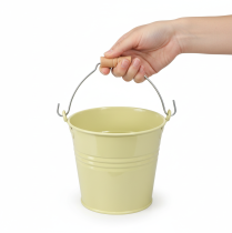 Artikel Metalen emmer bloempot met handvat, groen/geel, 20x17,5x16 cm, 2 stuks
