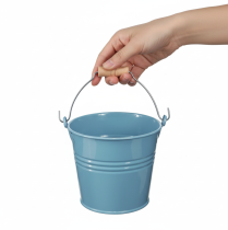 Artikel Decoratieve emmer, metaal, houten handvat, bloempot, blauw, 16 cm hoog, 2 stuks