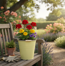 Artikel Metalen emmer/bloempot in groengeel, 26x22,5x23 cm, 6 liter