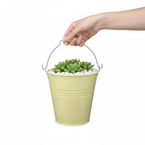 Artikel Metalen emmer/bloempot in groengeel, 26x22,5x23 cm, 6 liter