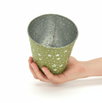 Artikel Zilvergroene plantenbak, metalen bloempot met sterren, Ø14cm