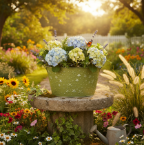 Artikel Metalen schaal met sterren en handvatten, groen, Ø20cm, H11,5cm
