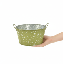 Artikel Metalen schaal met sterren en handvatten, groen, Ø20cm, H11,5cm