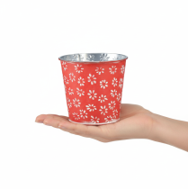 Artikel Rood-wit mini bloempotje, bloemenmotief, metaal, Ø10,5 cm H10,5 cm