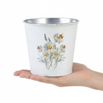 Artikel Metalen bloempot, plantenbak, wit, 12,5 cm hoog, 11,5 cm hoog