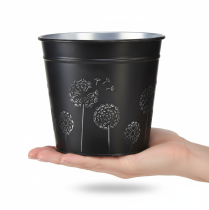 Artikel Zwarte en zilveren bloempot, metalen plantenbak, Ø12,5 cm H11,5 cm