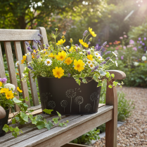 Artikel Decoratieve metalen schaal, ovaal, zwart en zilver, met bloemenmotief, 20,5 x 12,5 x 12 cm