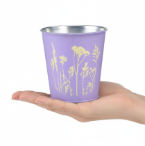Artikel Metalen bloempot, plantenbak, paarse bloemen, Ø10cm H10,5cm