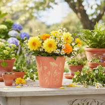 Artikel Bloempot met bloemversiering, abrikoosgeel, Ø10,5 cm H10,5 cm
