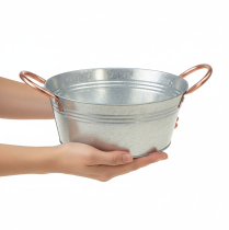 Artikel Ronde bloemenvaas met handvatten, metalen schaal, Ø21cm, H9,5cm