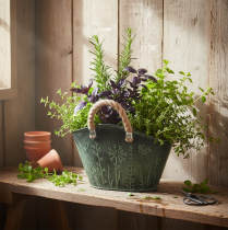 Artikel Bloempot met handvatten, tas, metaal, jute, 19×13,5×13,5 cm