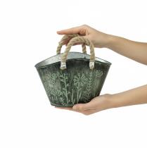 Artikel Bloempot met handvatten, tas, metaal, jute, 19×13,5×13,5 cm