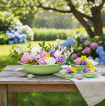 Artikel Decoratieve metalen schaal, groen, schaal van metaal met emaille-look, Ø29cm