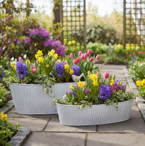 Artikel Ovale metalen kom in wit en zilver, 32,5 cm/37 cm, set van 2.