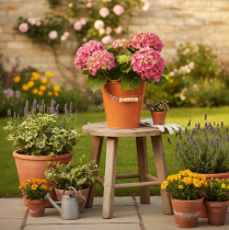 Artikel Decoratieve metalen emmer/plantenbak, oranje-bruin, Ø22cm, H21,5cm, 6L