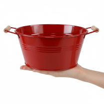 Artikel Decoratieve schaal met handvatten, metalen bloemenschaal, rood, Ø29cm, H14,5cm