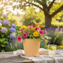 Artikel Metalen plantenbak, pasteloranje, Ø13,5 cm H12,5 cm